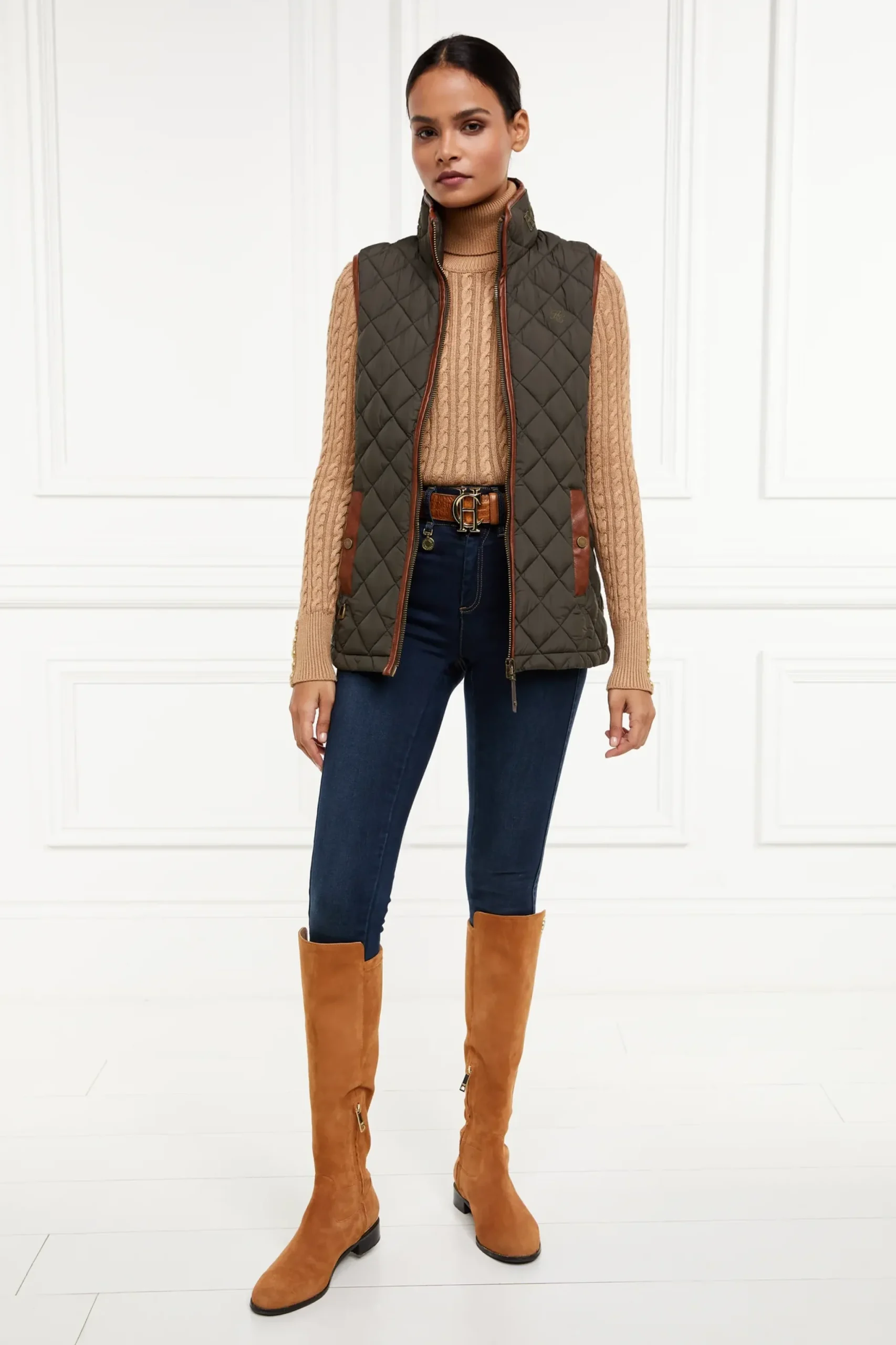 Holland Cooper Country Quilted Gilet Heritage Khaki Clearance