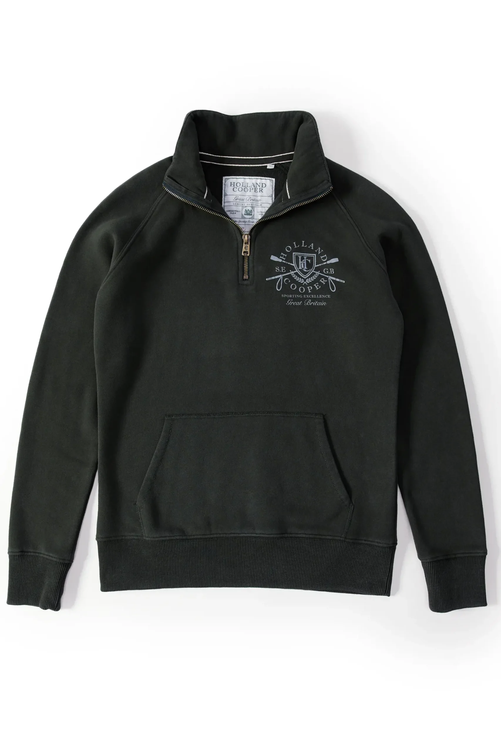 Holland Cooper Crest Zip Henley Racing Green New
