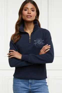 Holland Cooper Crest Zip Henley Ink Navy Discount