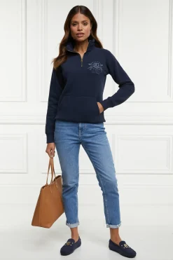 Holland Cooper Crest Zip Henley Ink Navy Discount