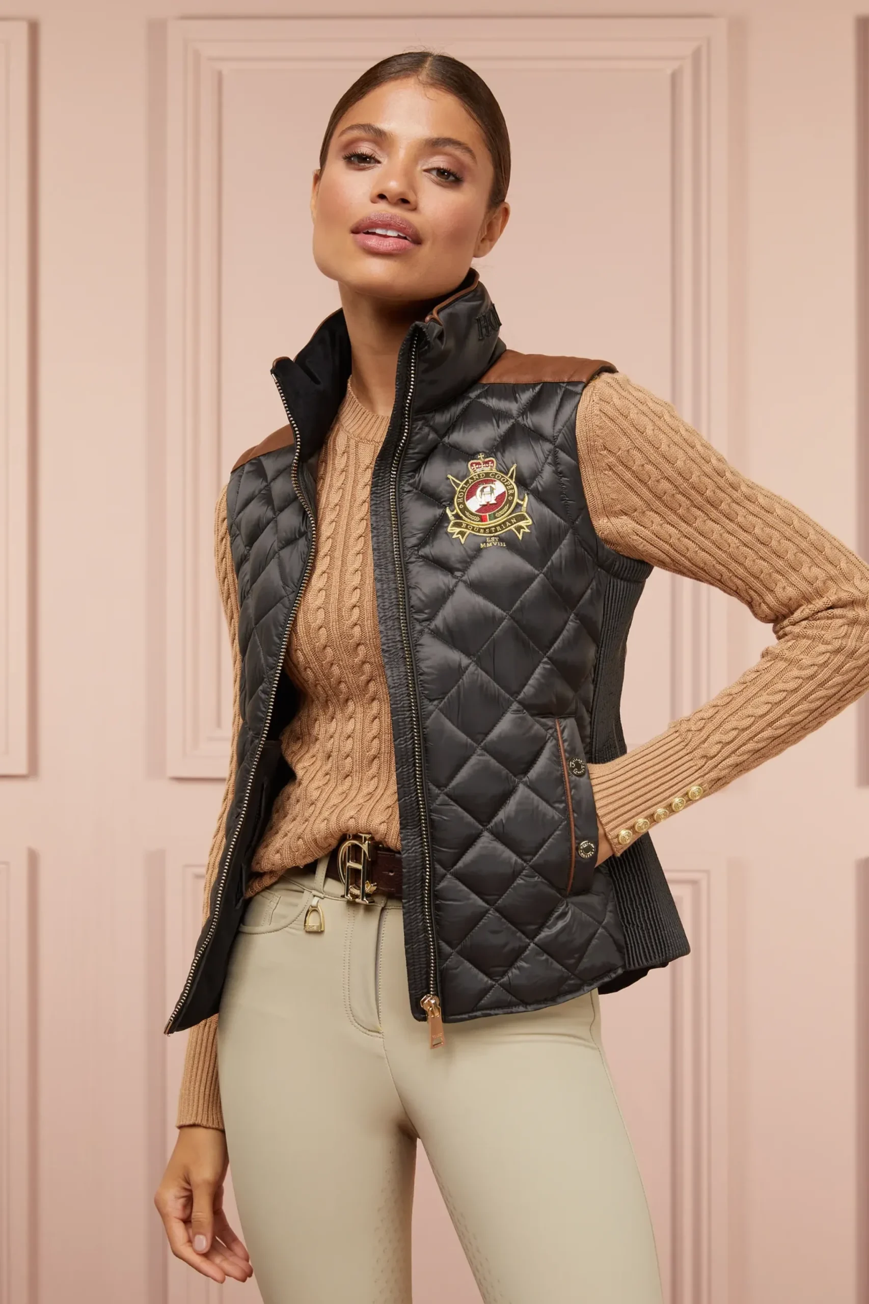 Holland Cooper Diamond Quilt Classic Gilet Khaki Best