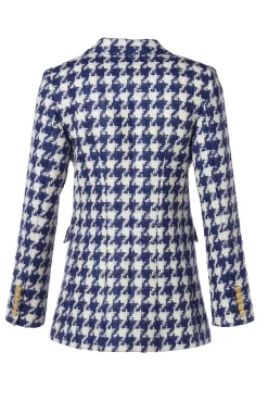 Holland Cooper Double Breasted Blazer Large Scale Navy Houndstooth Clearance