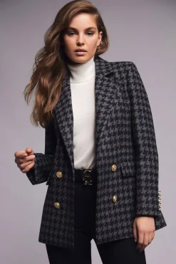 Holland Cooper Double Breasted Blazer Large Scale Charcoal Houndstooth Sale