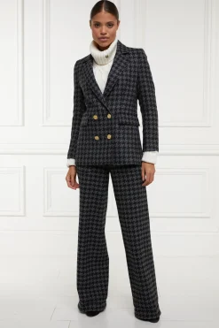 Holland Cooper Double Breasted Blazer Large Scale Charcoal Houndstooth Sale