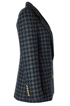 Holland Cooper Double Breasted Blazer Large Scale Charcoal Houndstooth Sale