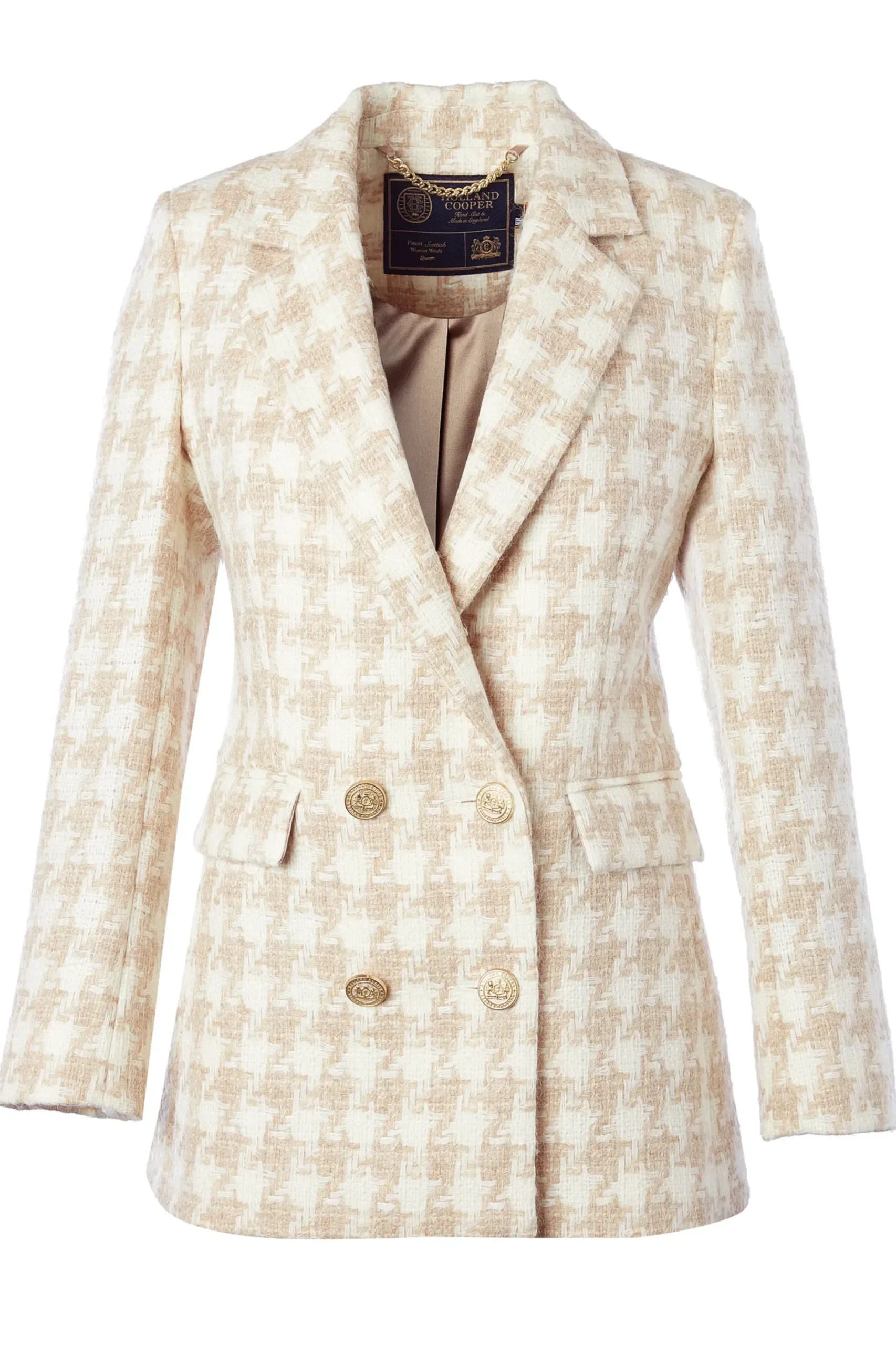 Holland Cooper Double Breasted Blazer Camel Houndstooth