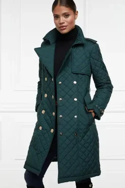 Holland Cooper Enstone Quilted Trench Coat Emerald Sale