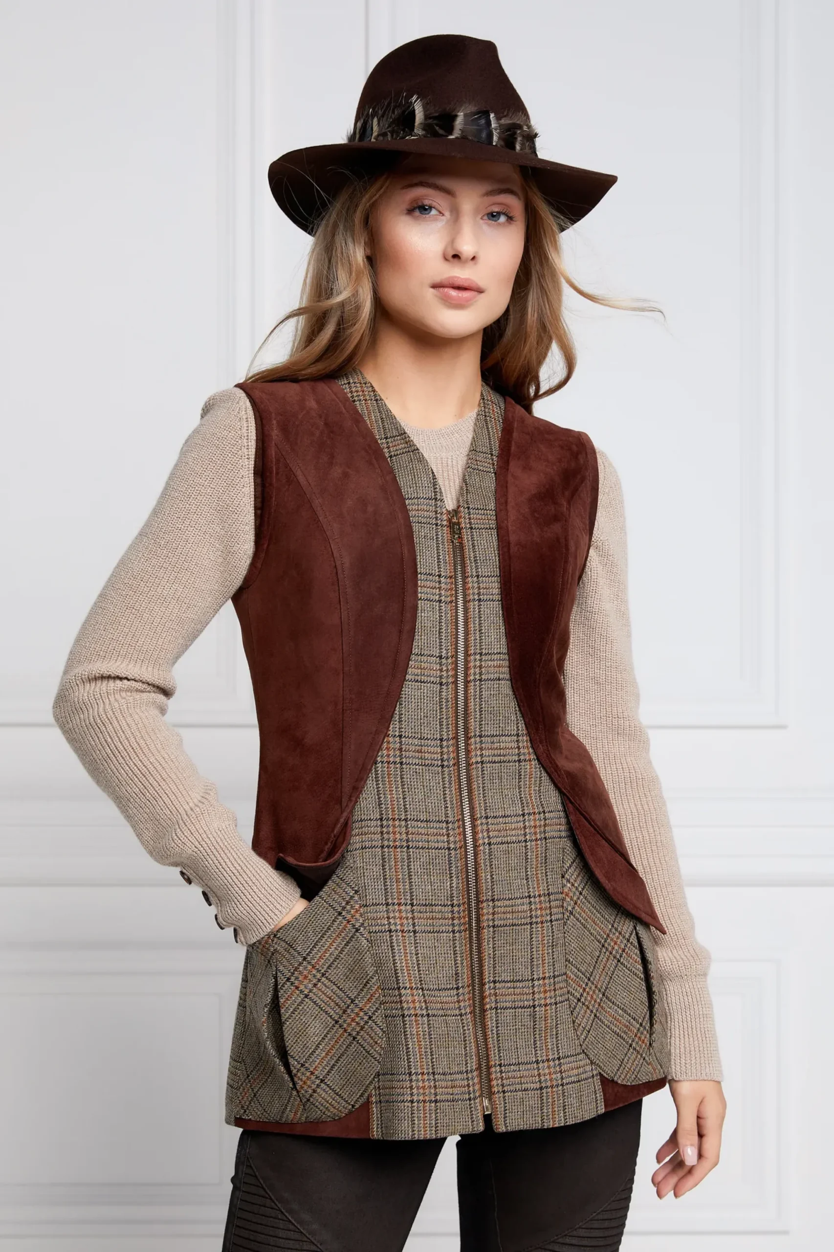 Holland Cooper Field Vest Bourbon Tweed Clearance