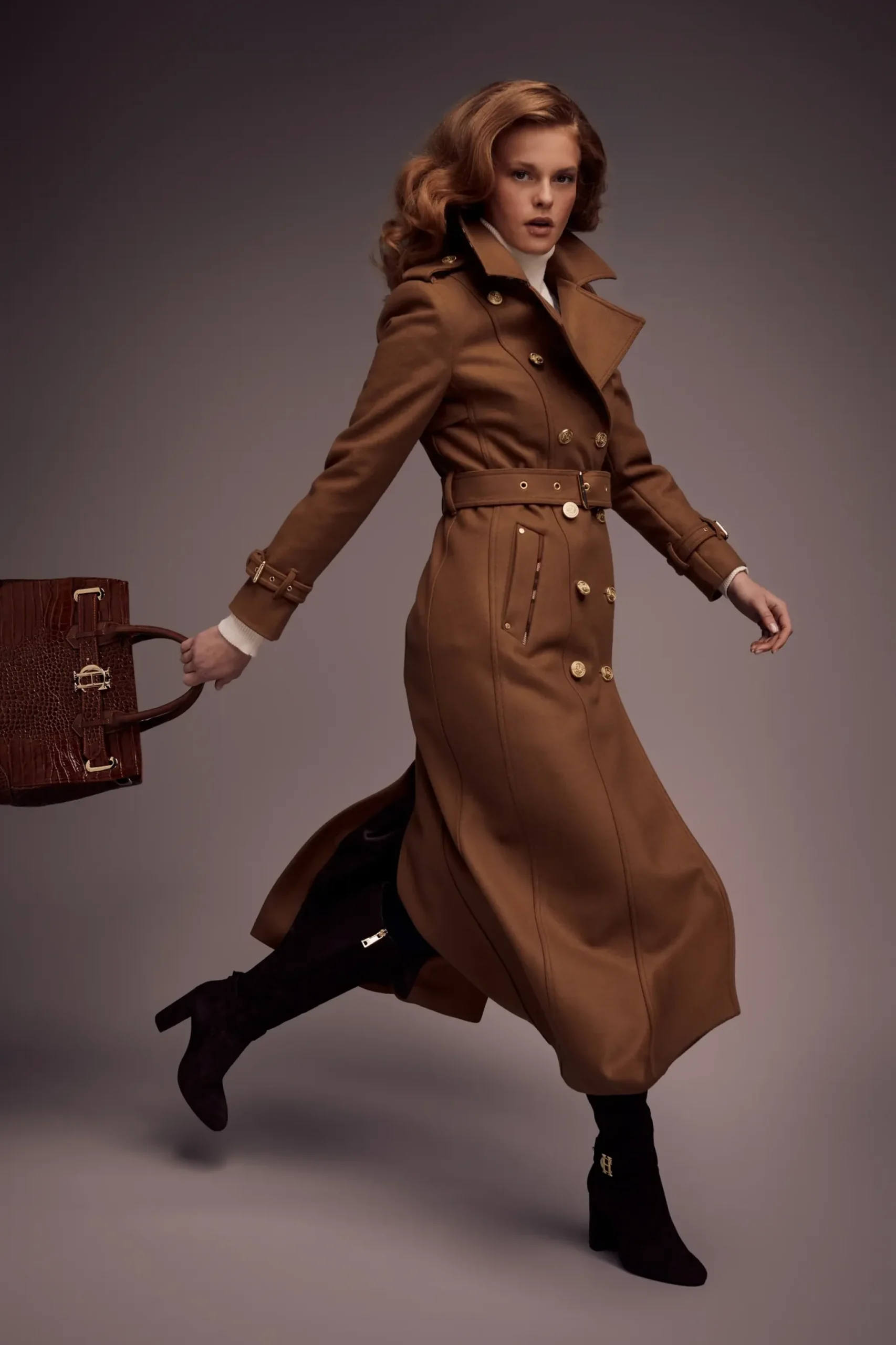 Holland Cooper Full Length Chelsea Trench Coat Dark Camel Hot
