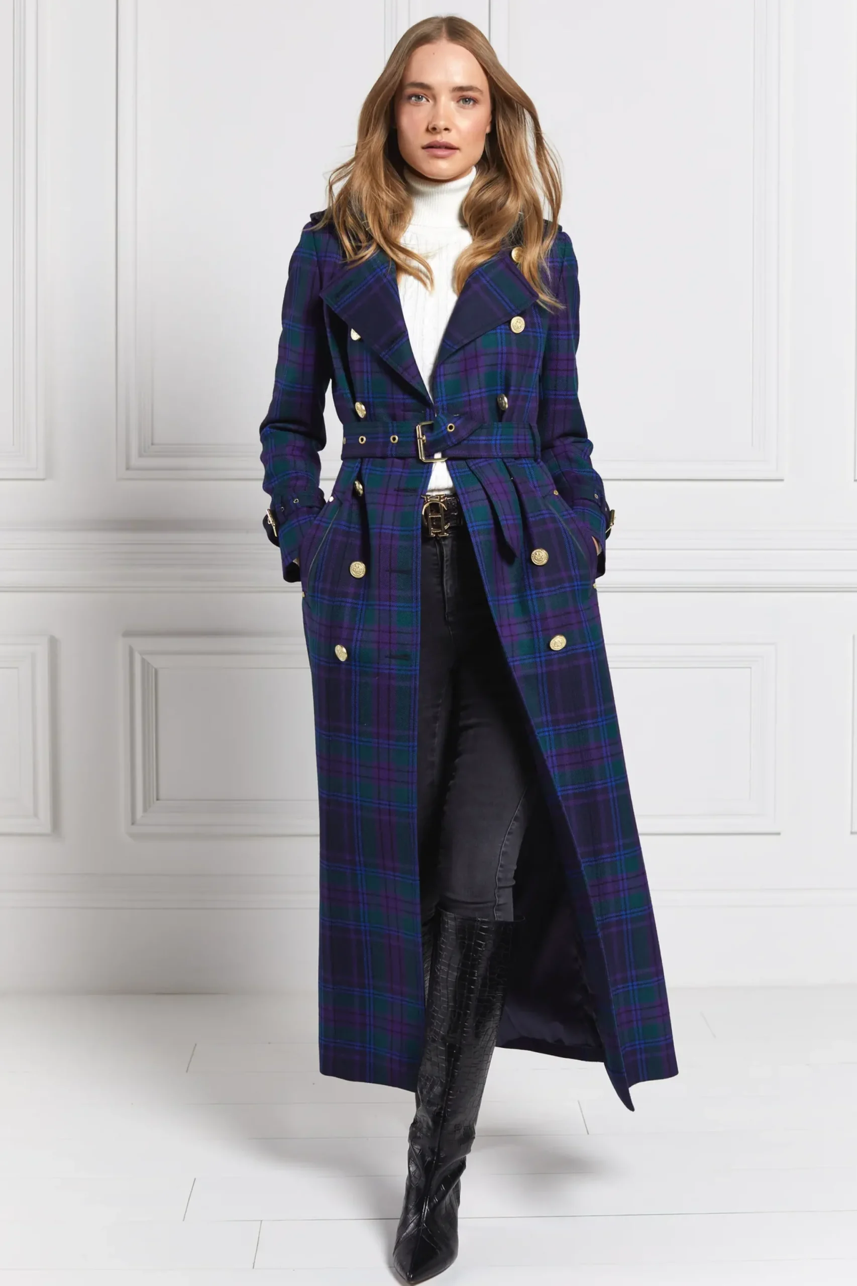 Holland Cooper Full Length Marlborough Trench Coat Heather Tartan Online