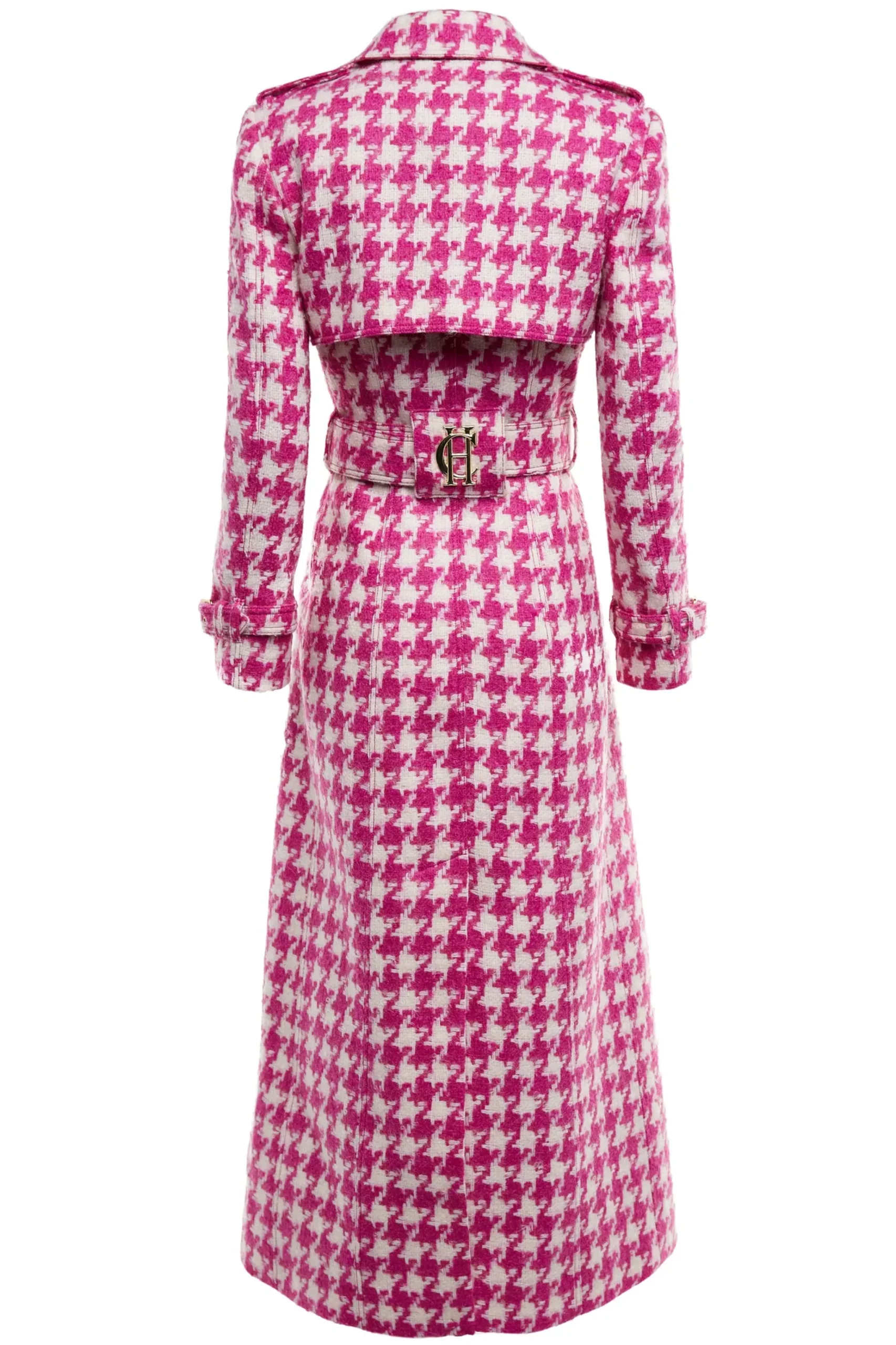 Holland Cooper Full Length Marlborough Trench Coat Hot Pink Large Scale Houndstooth New