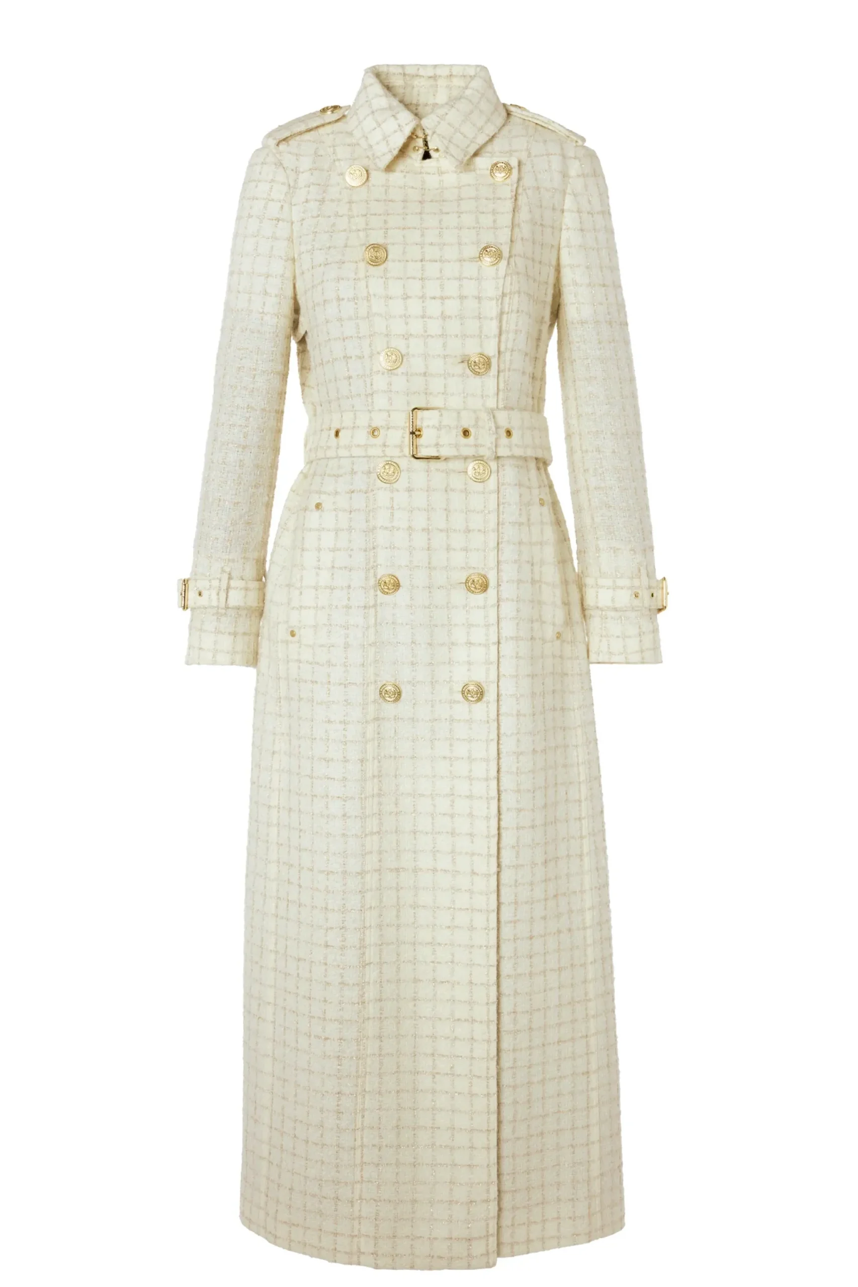 Holland Cooper Full Length Marlborough Trench Coat Ivory Sparkle Tweed Outlet