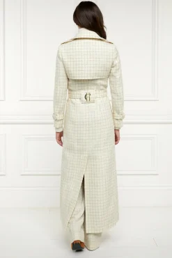 Holland Cooper Full Length Marlborough Trench Coat Ivory Sparkle Tweed Outlet