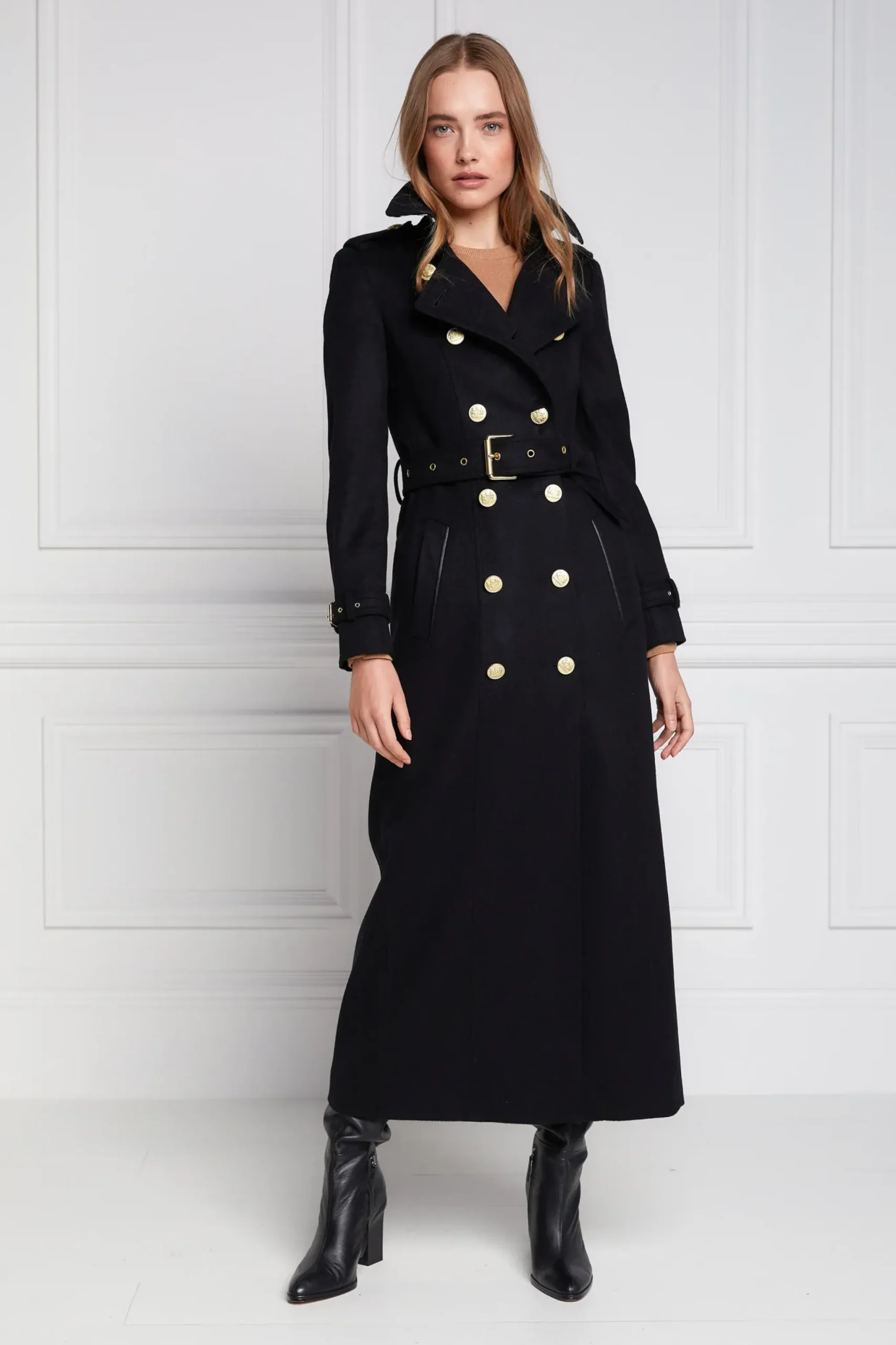 Holland Cooper Full Length Marlborough Trench Coat Soft Black New