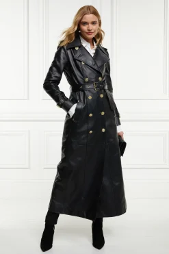 Holland Cooper Full Length Marlborough Trench Coat Valencia Leather Black Clearance