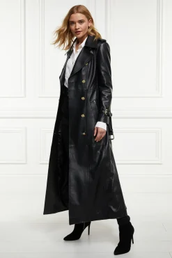 Holland Cooper Full Length Marlborough Trench Coat Valencia Leather Black Clearance