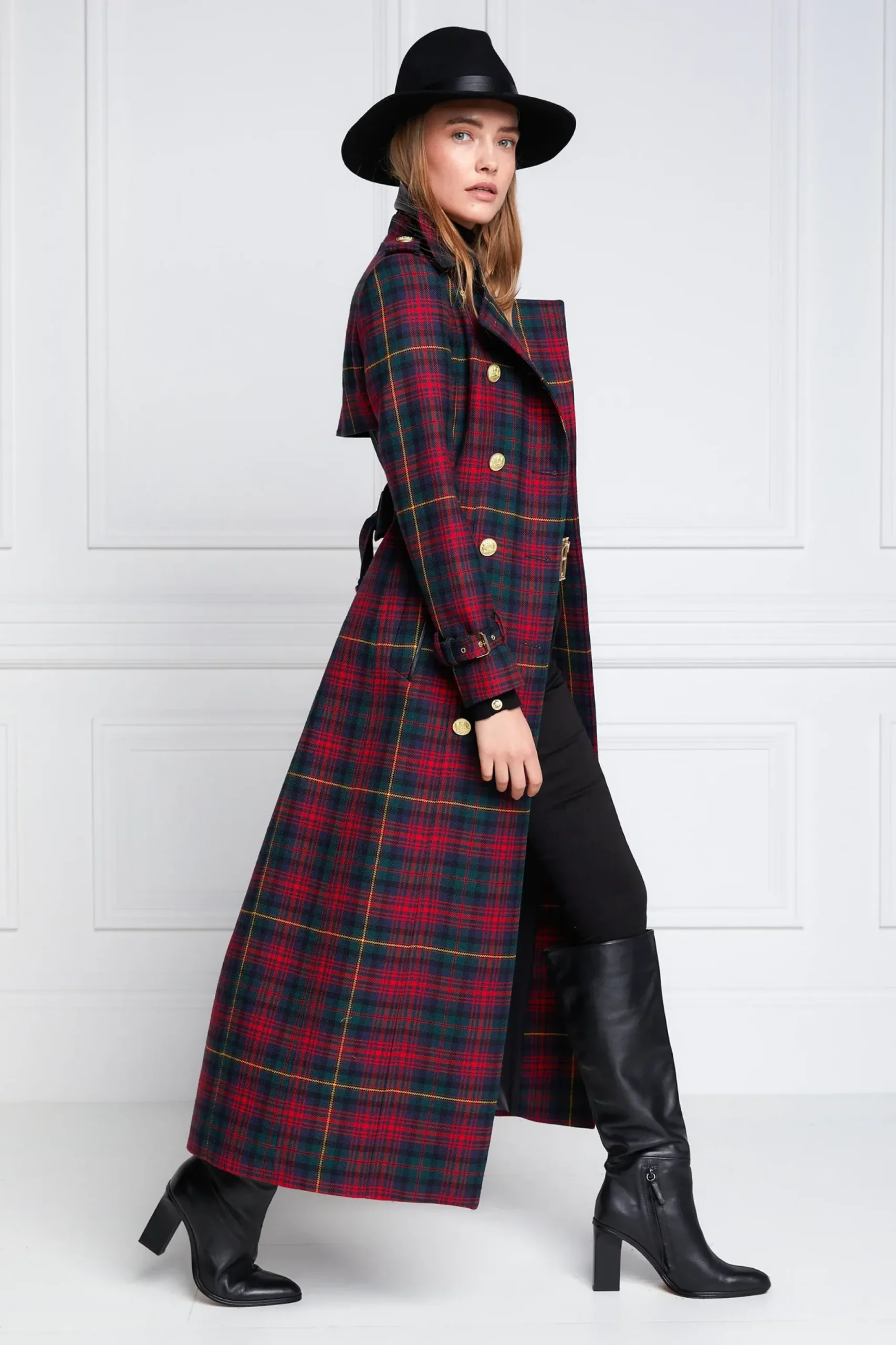 Holland Cooper Full Length Marlborough Trench Coat Logan Tartan Online
