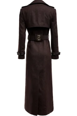 Holland Cooper Full Length Marlborough Trench Coat Chocolate Herringbone New