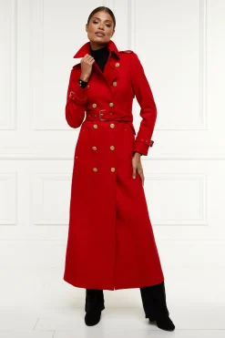 Holland Cooper Full Length Marlborough Trench Coat Red Barathea Outlet