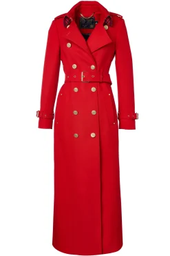 Holland Cooper Full Length Marlborough Trench Coat Red Barathea Outlet