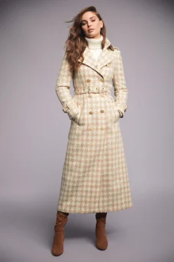 Holland Cooper Full Length Marlborough Trench Coat Camel Houndstooth Best