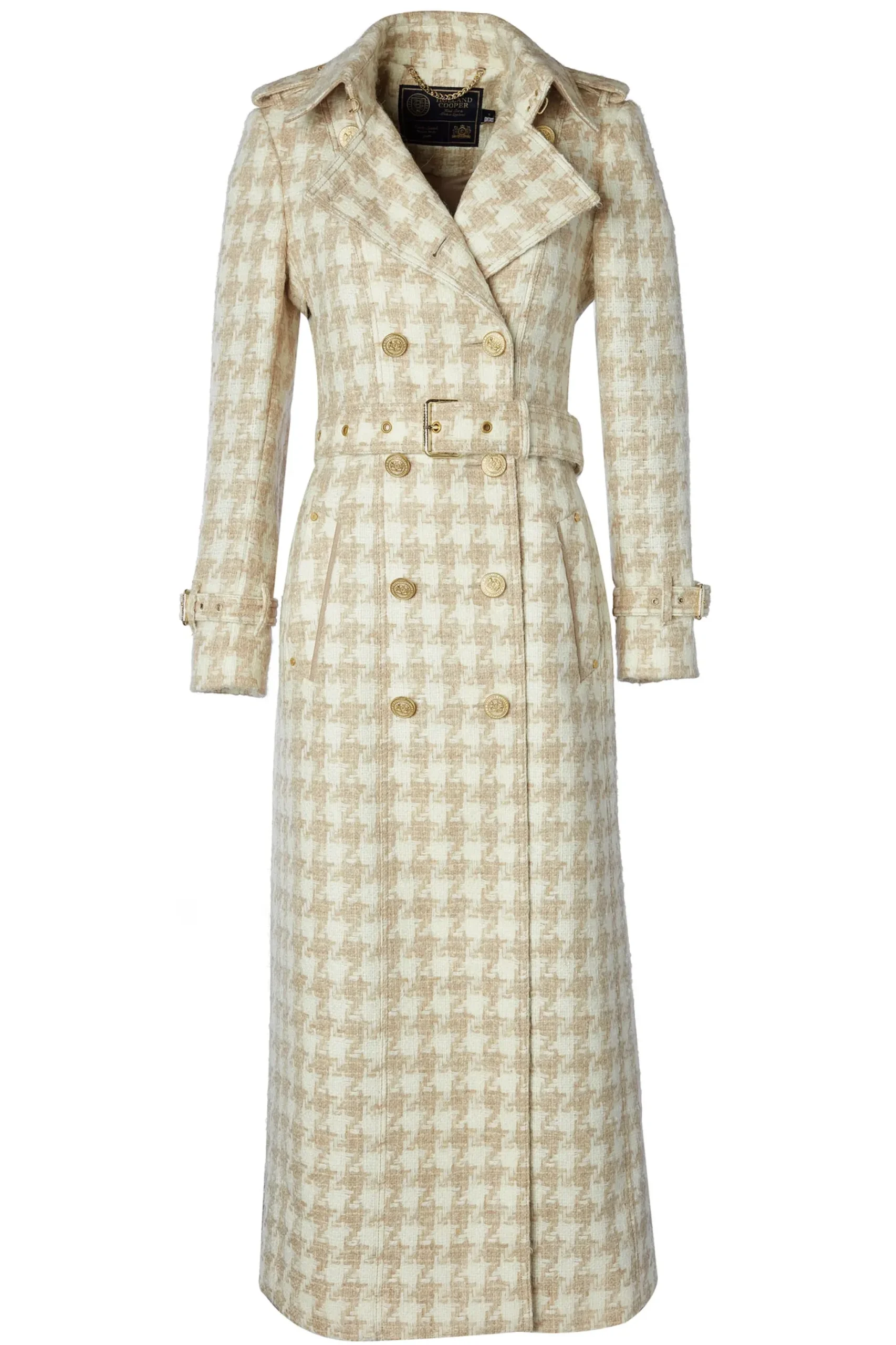 Holland Cooper Full Length Marlborough Trench Coat Camel Houndstooth Best