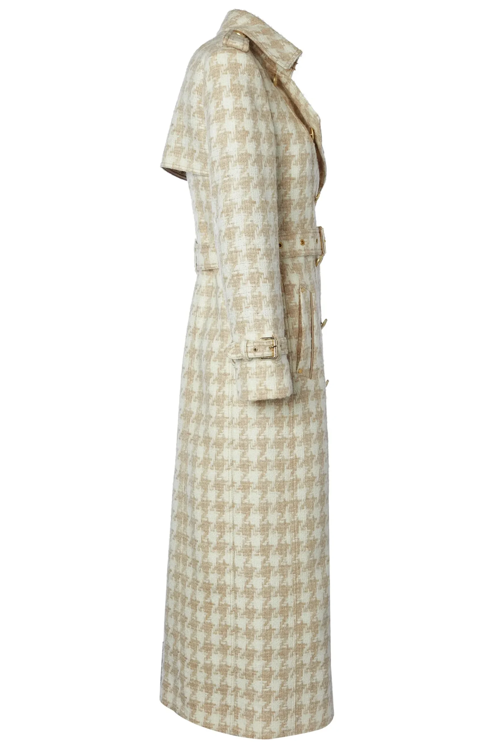 Holland Cooper Full Length Marlborough Trench Coat Camel Houndstooth Best