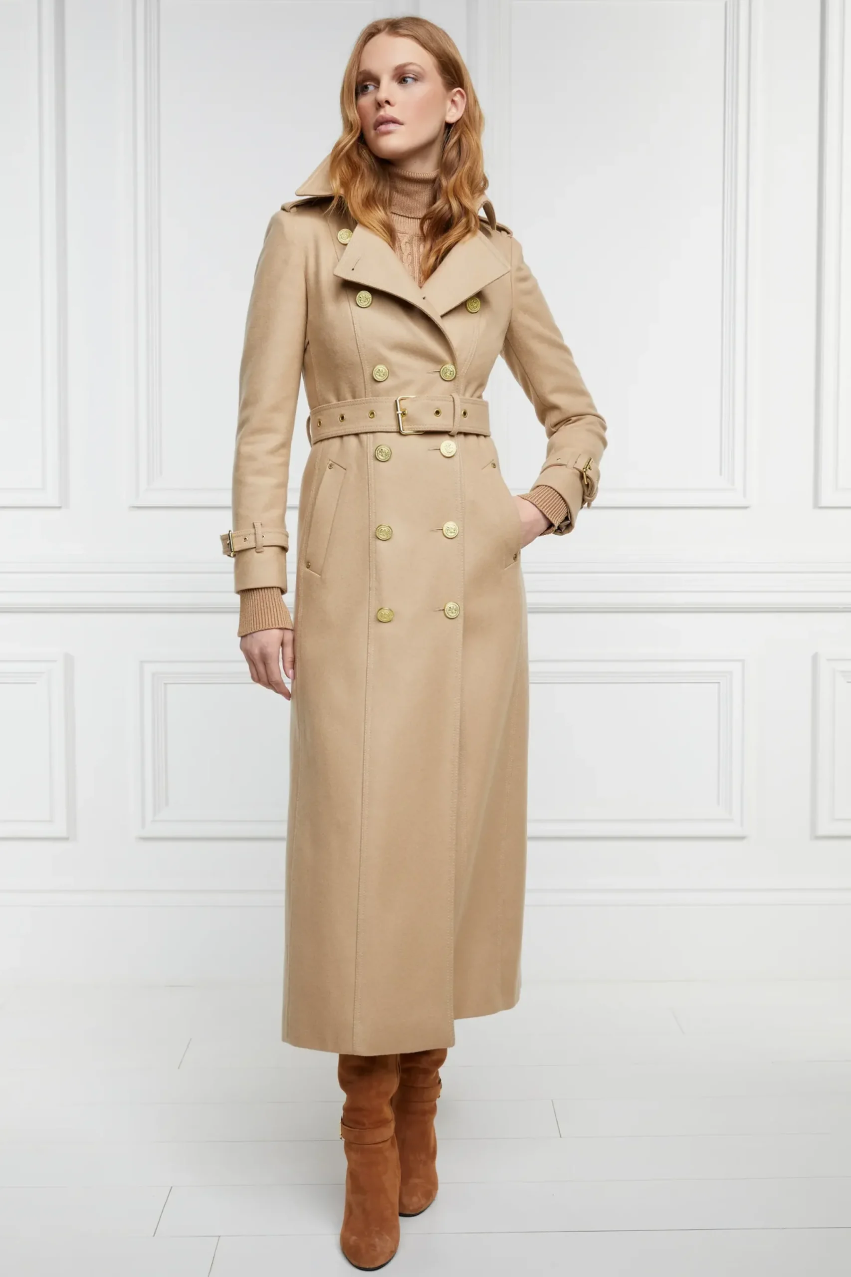 Holland Cooper Full Length Marlborough Trench Coat Camel Hot