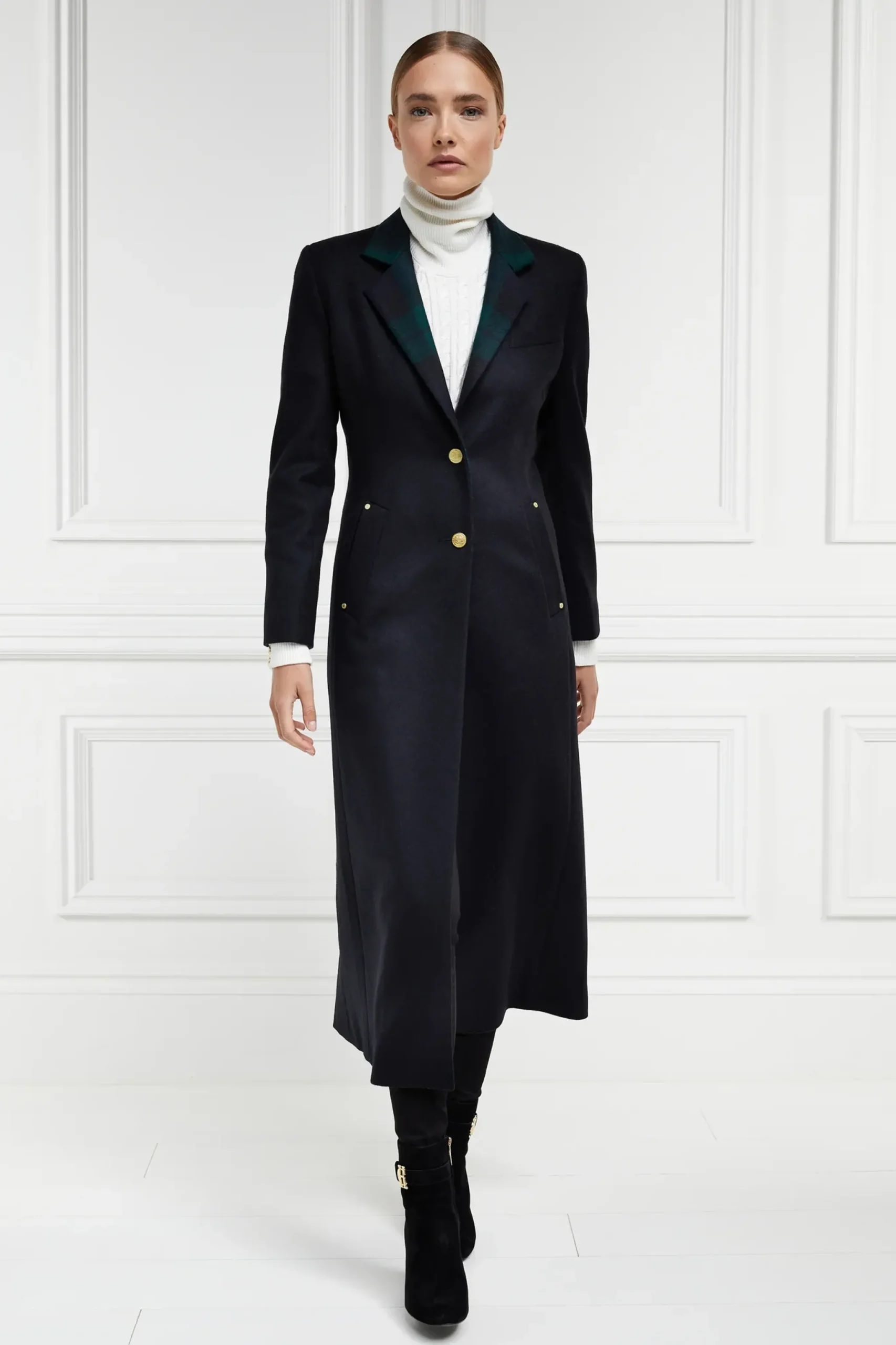 Holland Cooper Full Length Regency Coat Soft Navy Blackwatch Clearance