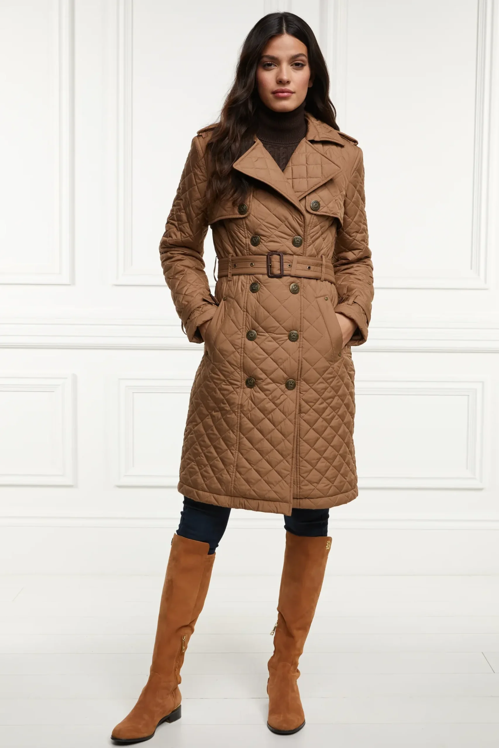 Holland Cooper Grayson Quilted Trench Coat Coffee Discount
