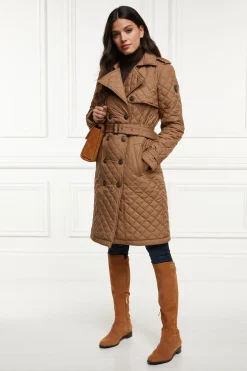 Holland Cooper Grayson Quilted Trench Coat Coffee Discount