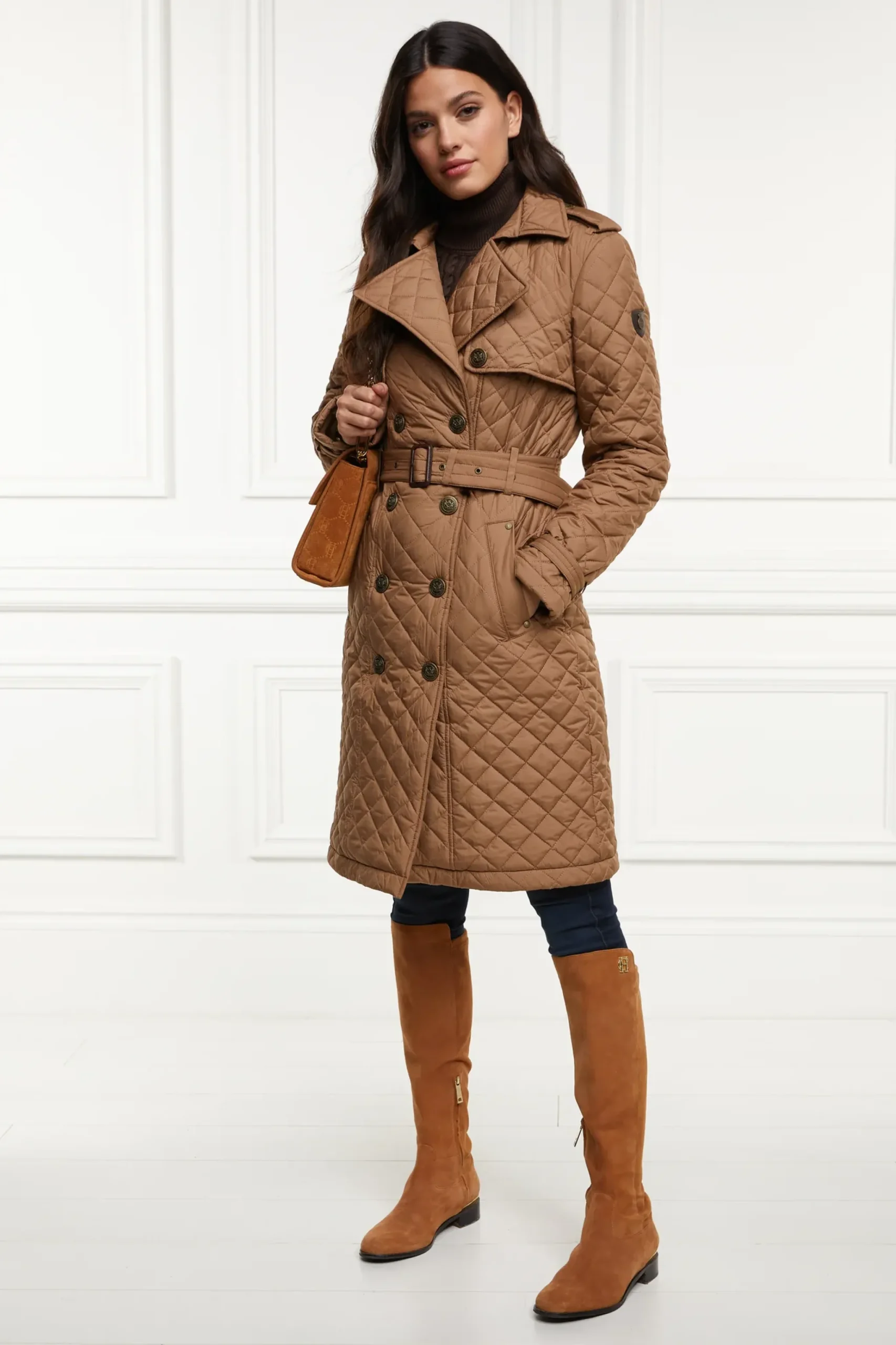 Holland Cooper Grayson Quilted Trench Coat Coffee Discount