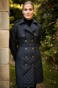 Holland Cooper Grayson Quilted Trench Coat Black Outlet