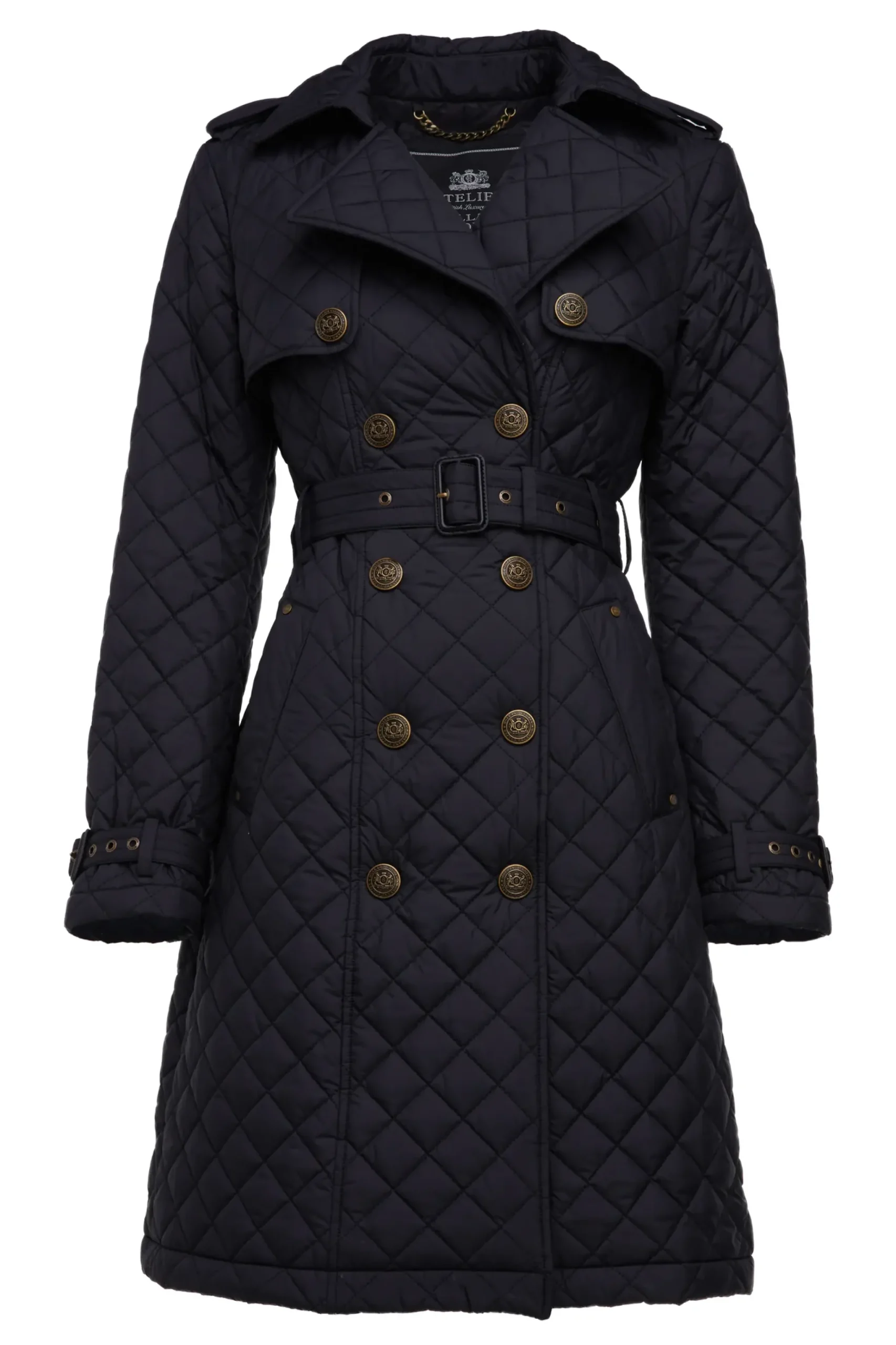 Holland Cooper Grayson Quilted Trench Coat Black Outlet