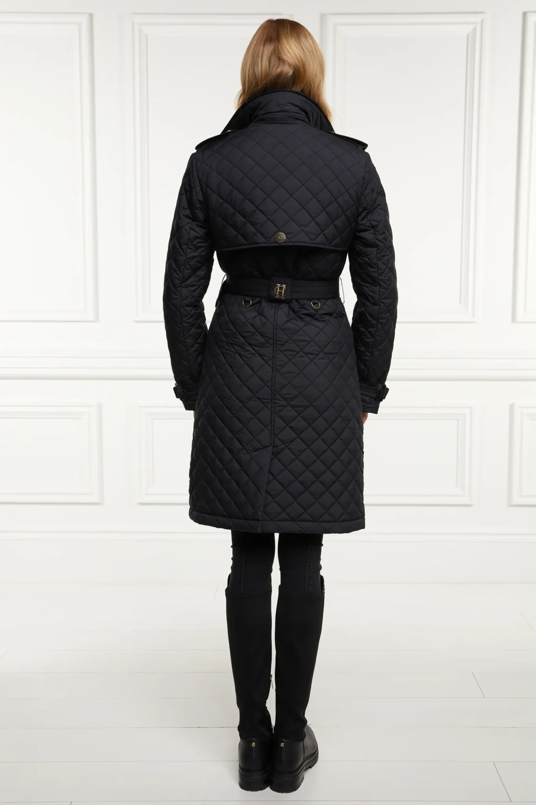 Holland Cooper Grayson Quilted Trench Coat Black Outlet