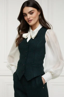 Holland Cooper Hampton Waistcoat Emerald Houndstooth Discount