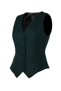 Holland Cooper Hampton Waistcoat Emerald Houndstooth Discount