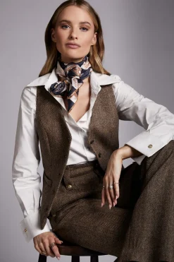 Holland Cooper Hampton Waistcoat Large Scale Brown Herringbone New