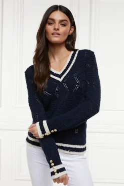 Holland Cooper Harvard V-Neck Knit Ink Navy Discount