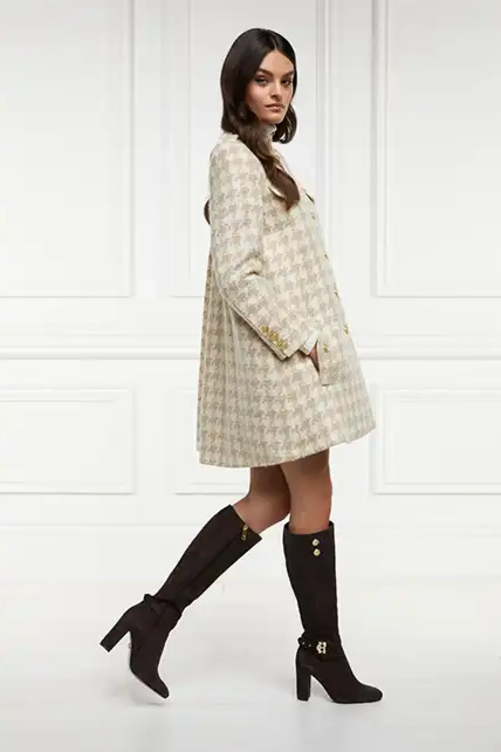 Holland Cooper Highbury Cape Coat Camel Houndstooth Clearance