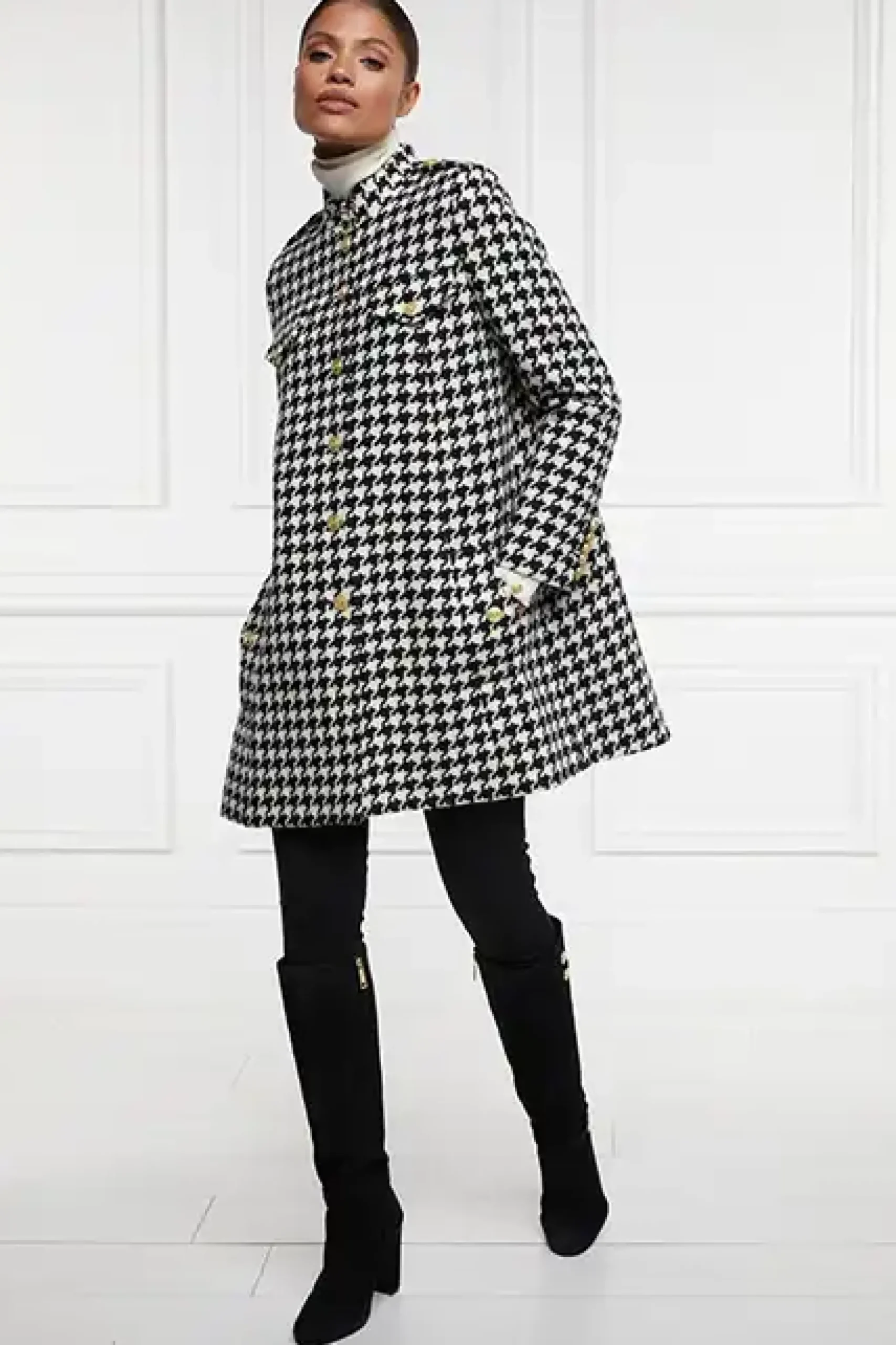 Holland Cooper Highbury Cape Coat Large Scale Houndstooth Outlet