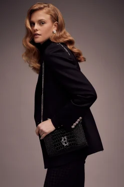 Holland Cooper Highbury Clutch Bag Black Silver Clearance