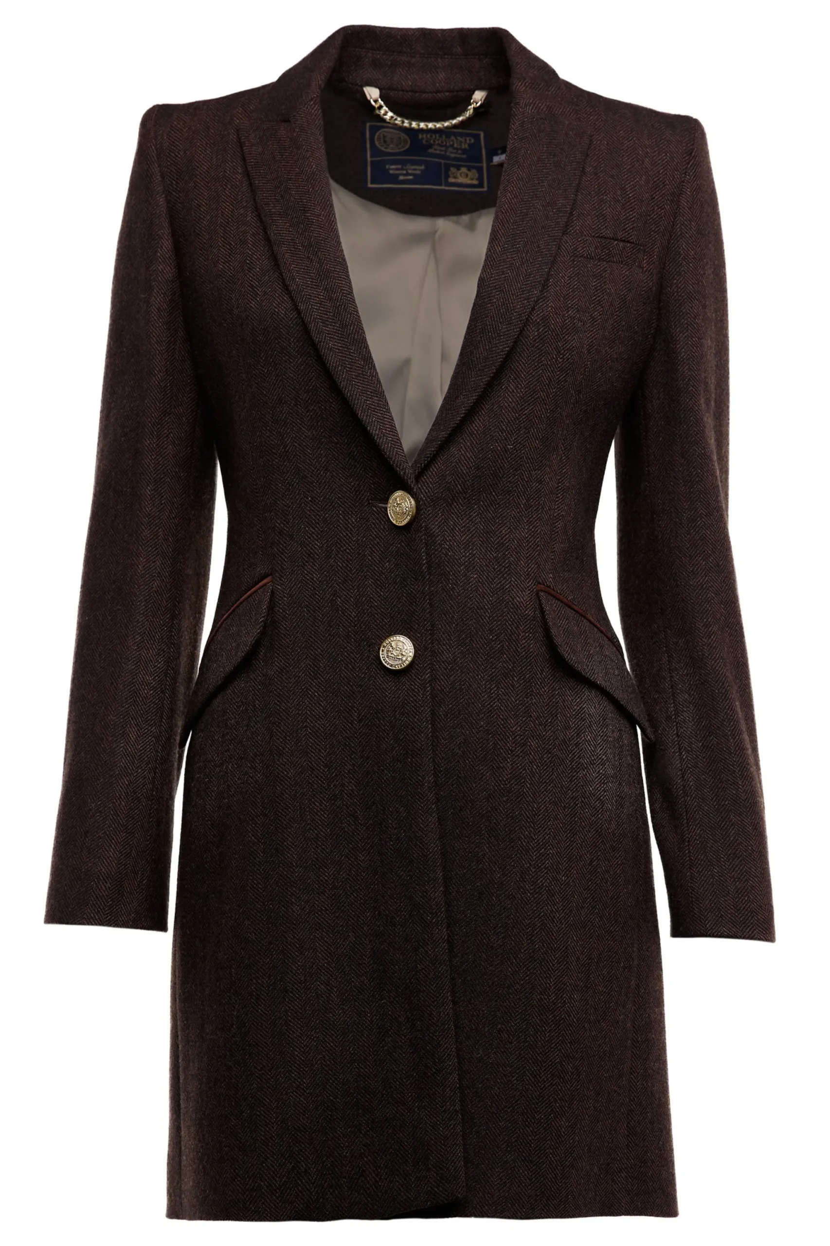Holland Cooper Highgrove Coat Chocolate Herringbone Online