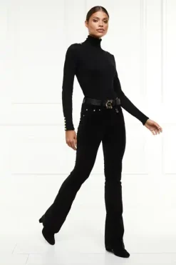 Holland Cooper High Rise Velvet Flare Black Hot