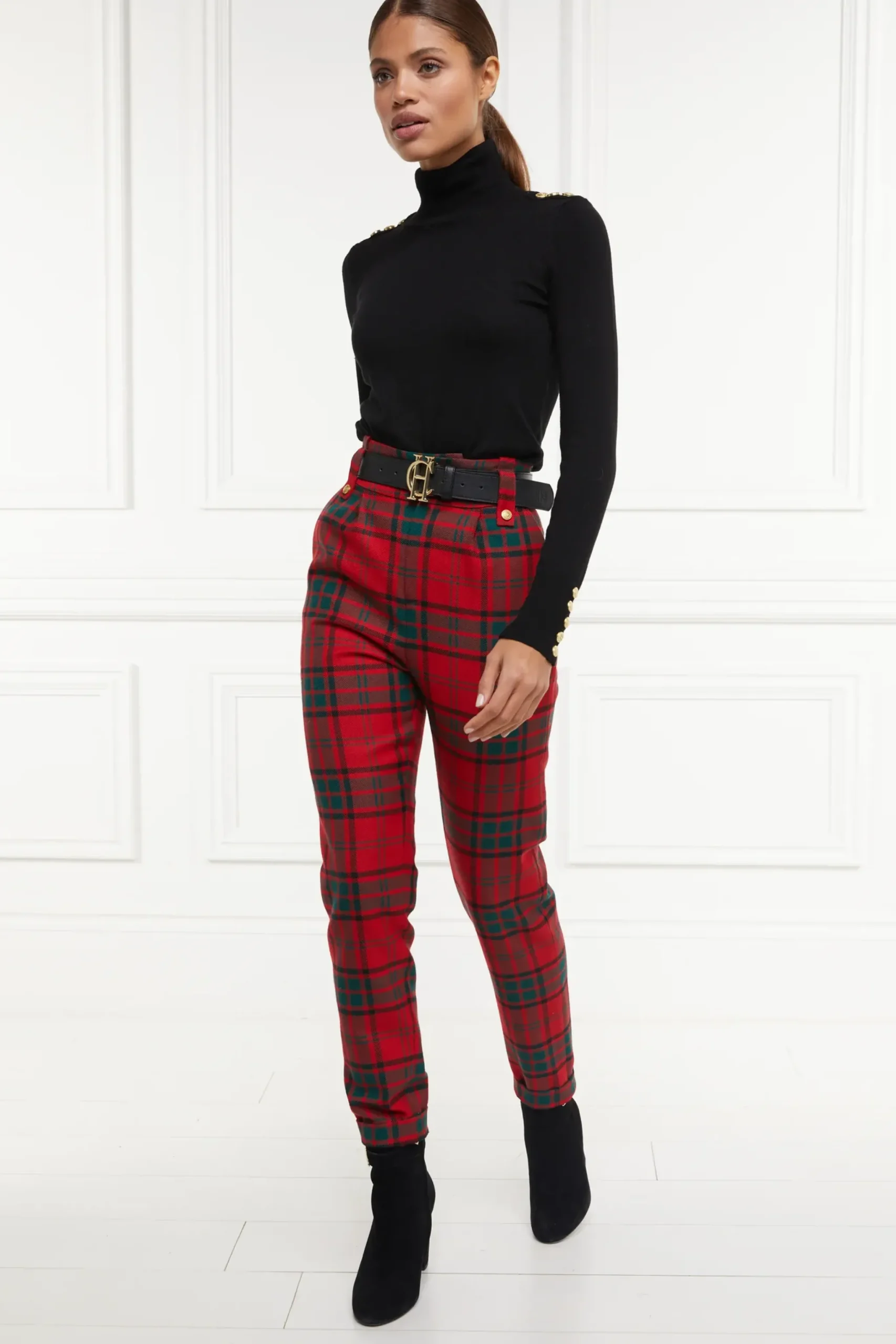 Holland Cooper High Waisted Peg Trouser Red Tartan Outlet