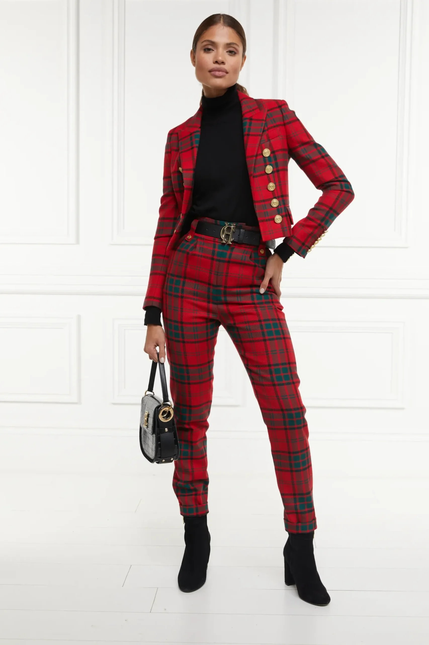 Holland Cooper High Waisted Peg Trouser Red Tartan Outlet