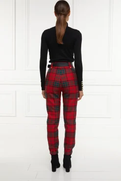 Holland Cooper High Waisted Peg Trouser Red Tartan Outlet