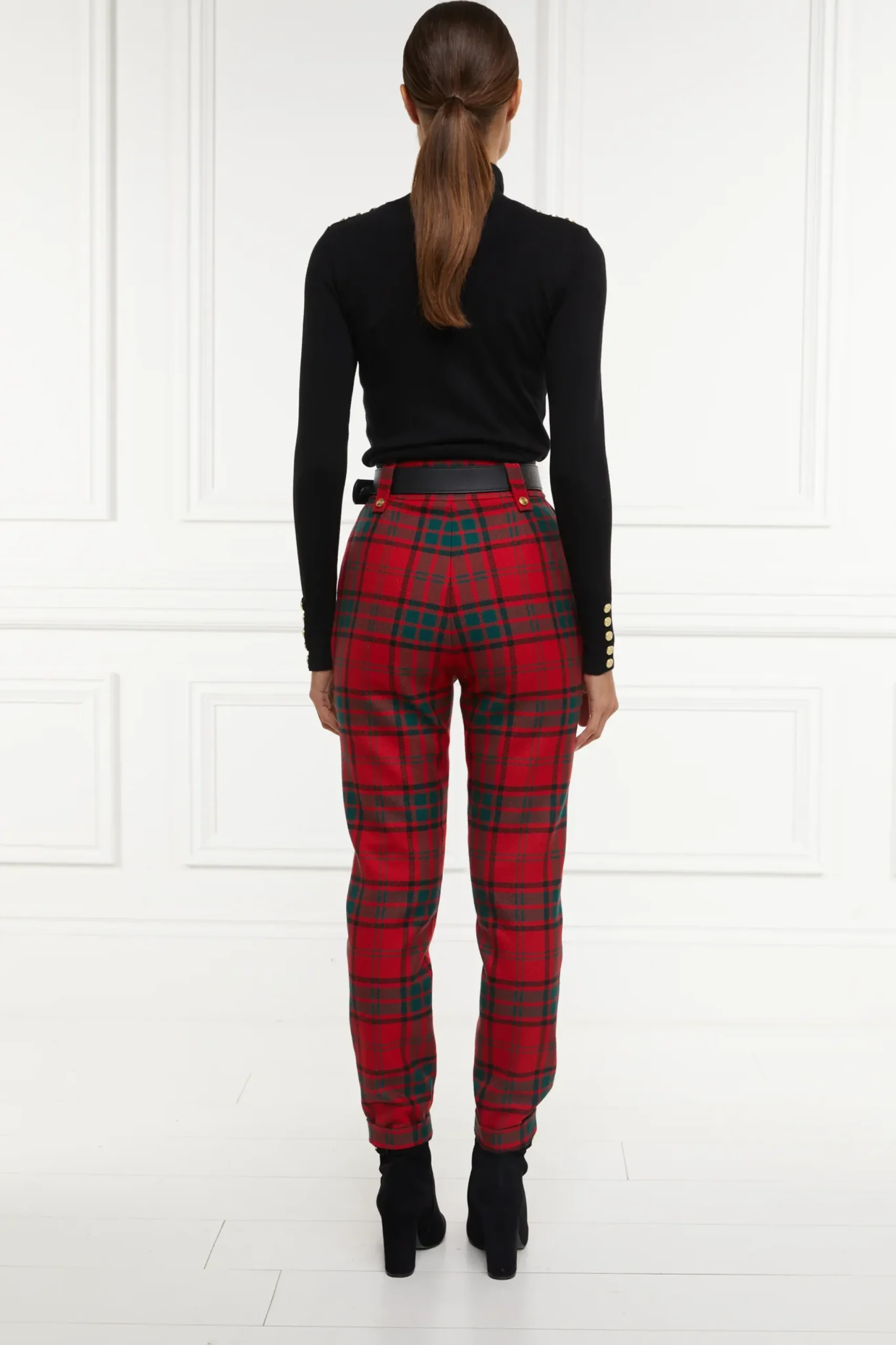 Holland Cooper High Waisted Peg Trouser Red Tartan Outlet