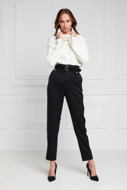 Holland Cooper High Waisted Peg Trouser Black Barathea Sale