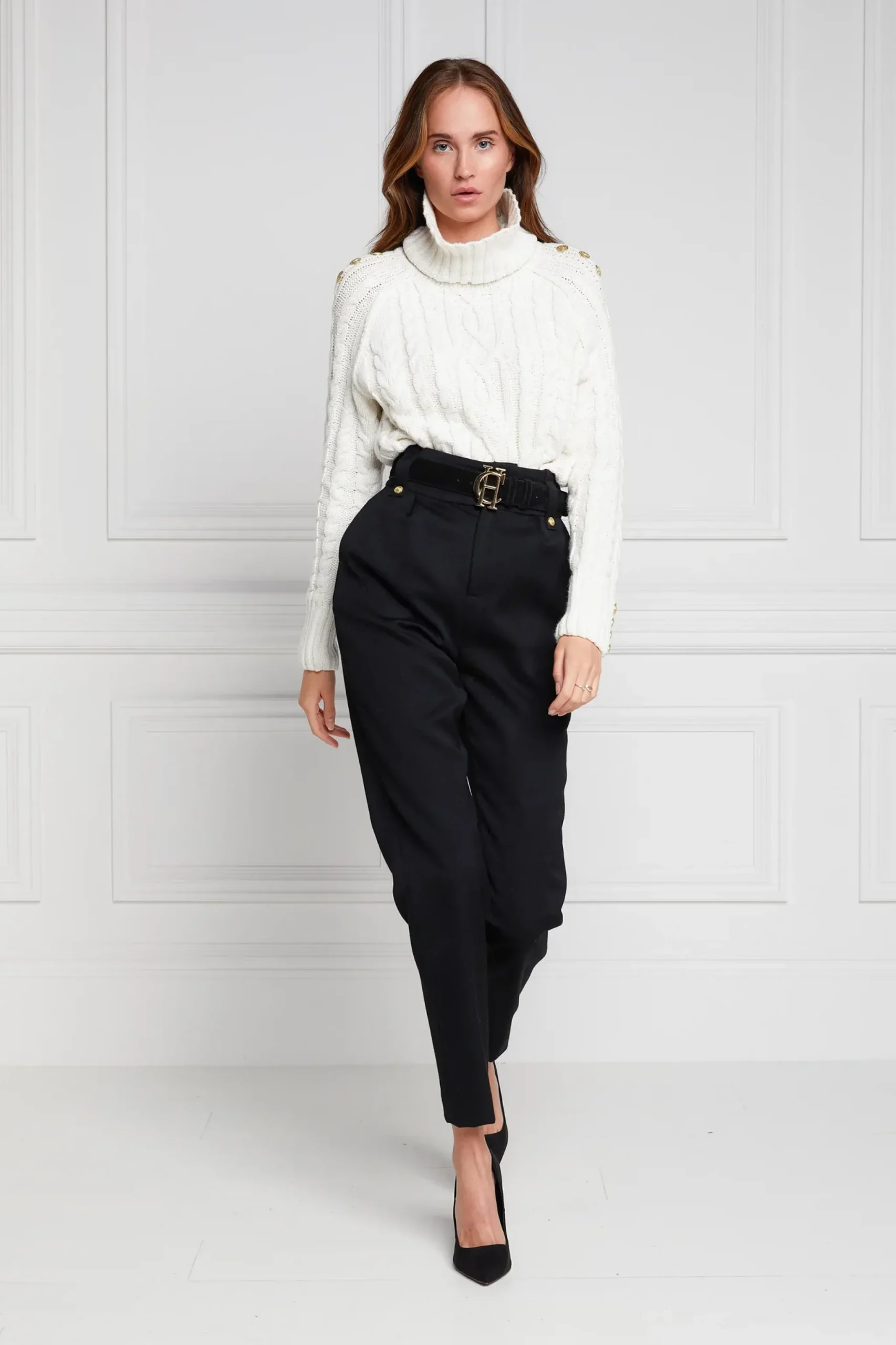 Holland Cooper High Waisted Peg Trouser Black Barathea Sale
